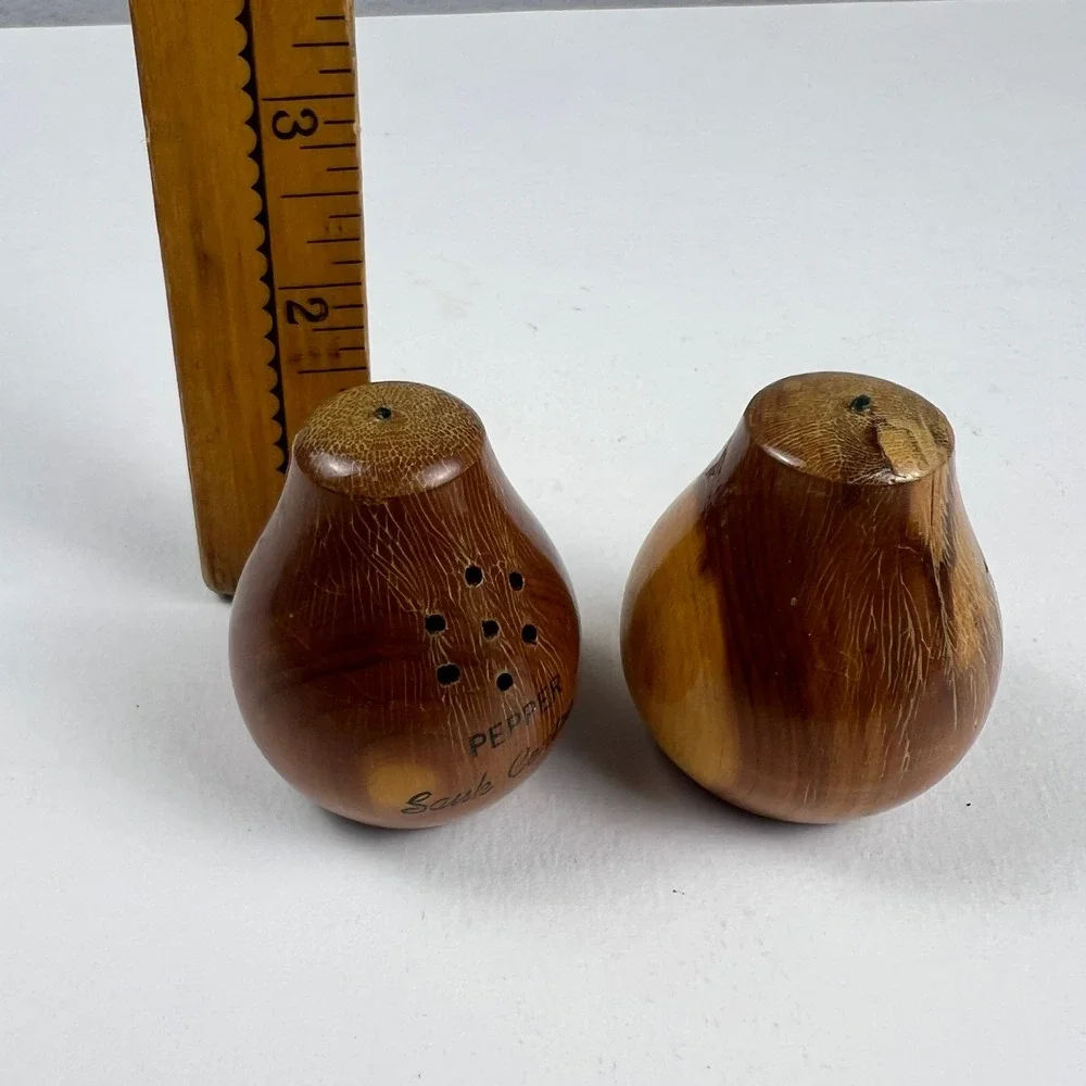VTG Wooden Salt and Pepper Shakers Brown Wood Sauk Centre MN Souvenir